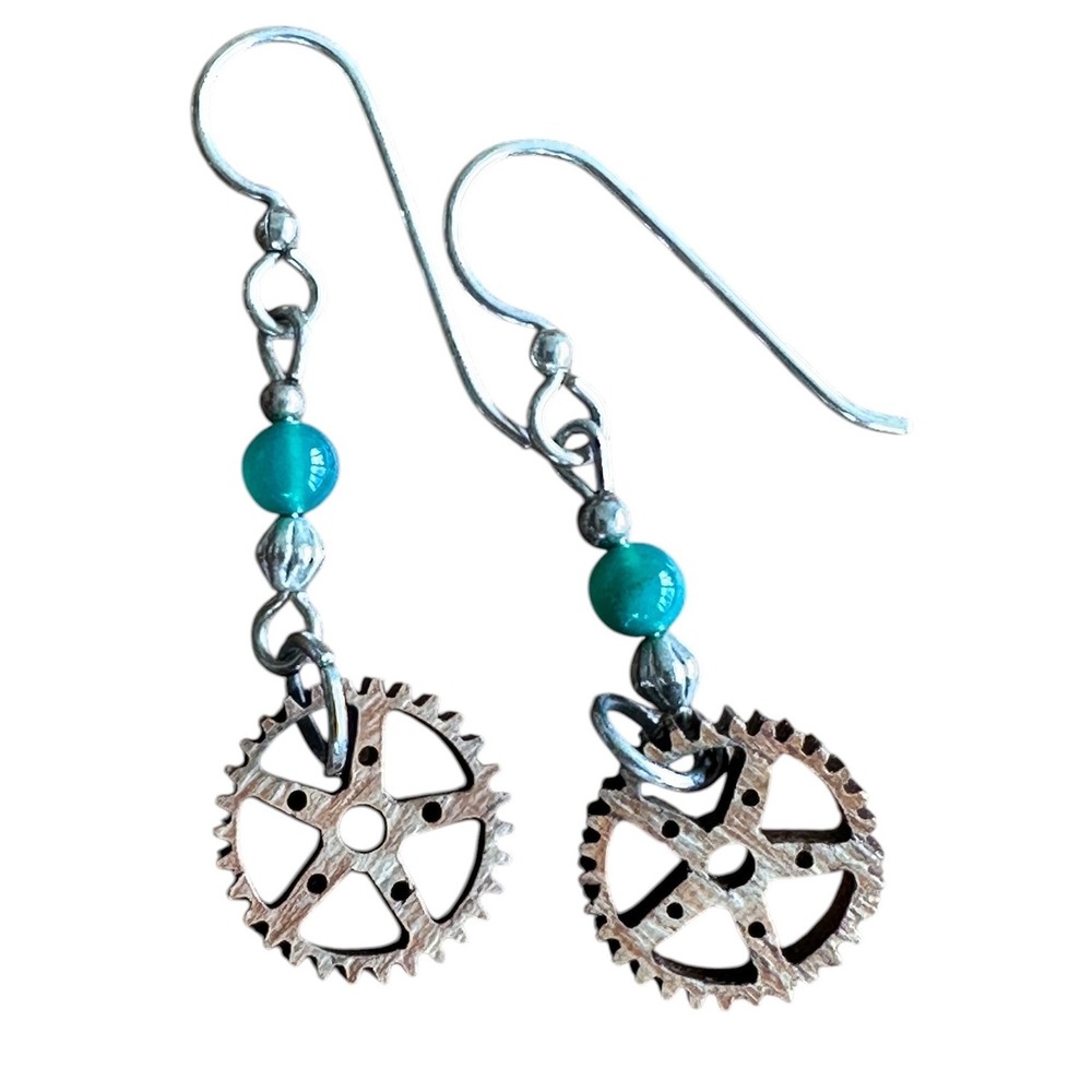 Unbranded Gear Drop Earrings Womens Brown Green Excellent Steampunk‎ Wood Agate